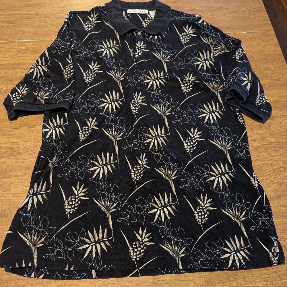 Black Pineapple Print Polo Shirt